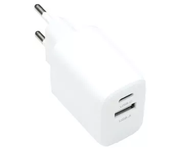 USB C+A charger/power supply 20W, PD, white Power Delivery, white